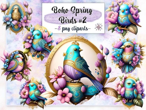 Download Boho Spring Birds #2 Sublimation Clipart - Spring birds Collection