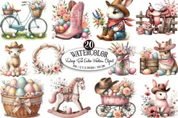 Download Vintage Pink Easter Western Clipart PNG - Premium Resources