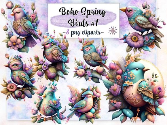 Download Boho Spring Birds #1 Sublimation Clipart - Spring birds Collection