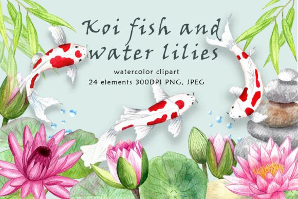 Download Clipart. Koi Fish and Water Lilies. - Fish Collection