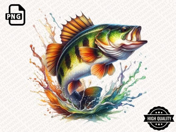 Download Watercolor Jumping Bass Fish Clipart PNG - Fish Collection
